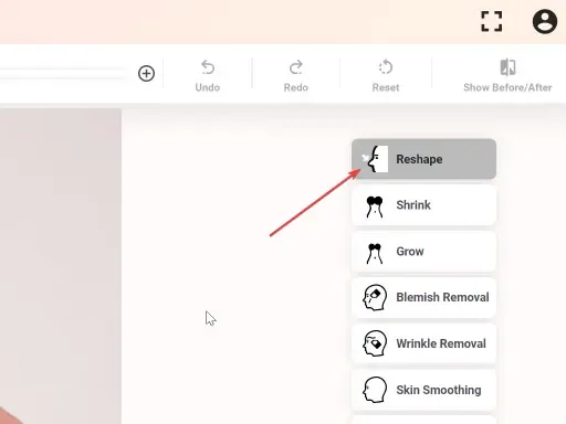 FaceTouchUp reshape tool for facial contouring