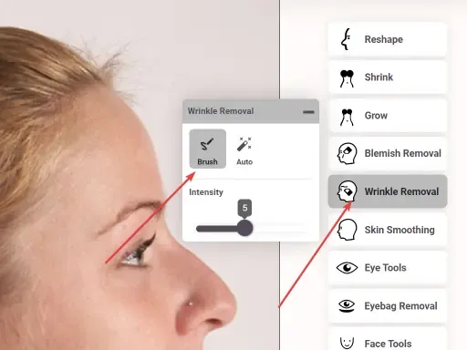FaceTouchUp wrinkle removal tool demonstration