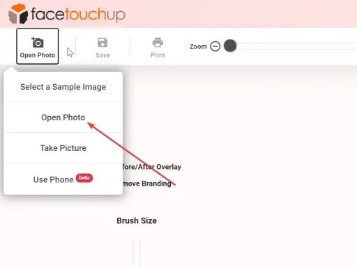 FaceTouchUp file open dialog for uploading photos
