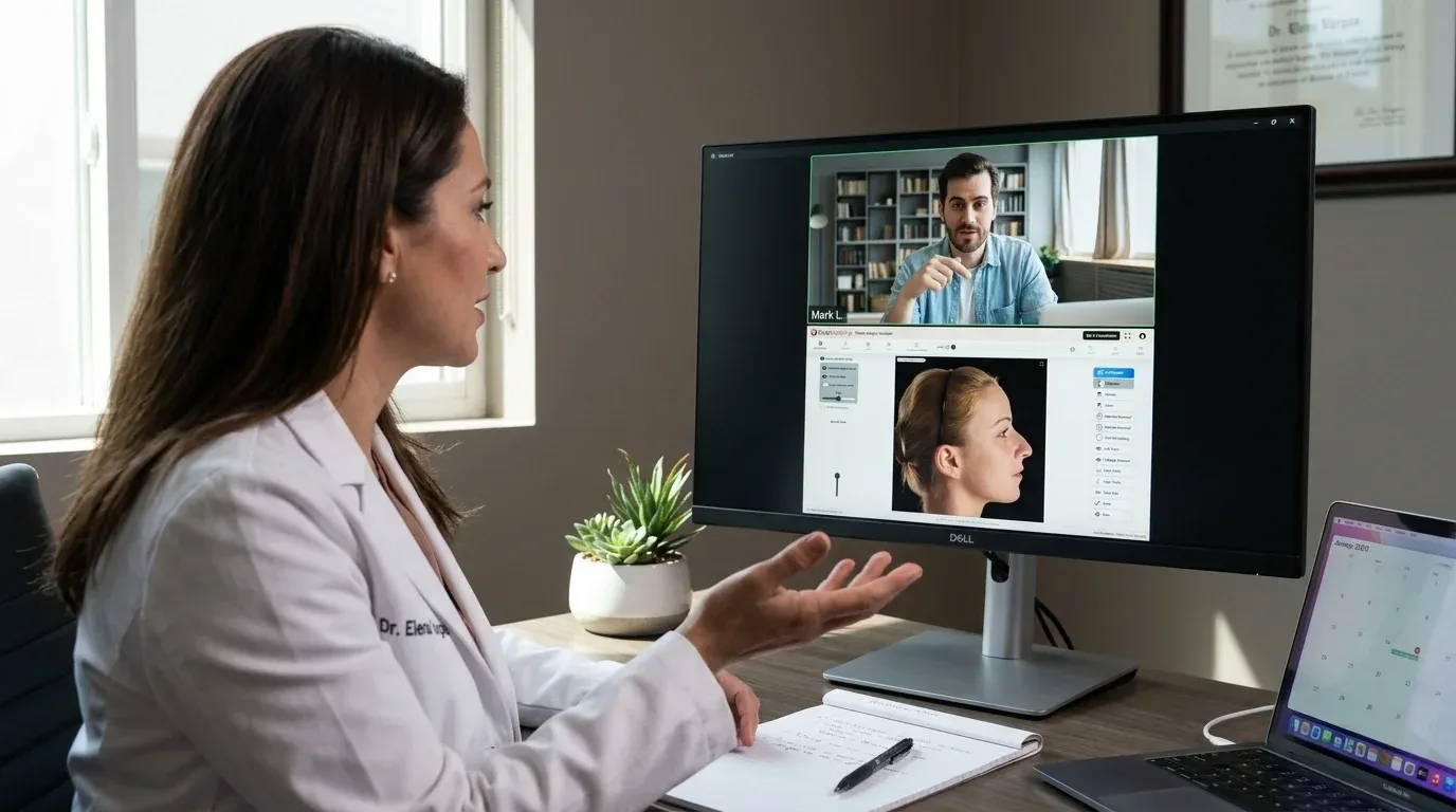 Doctor conducting remote consultation with patient using simulation software