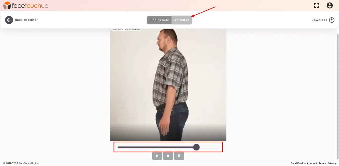 FaceTouchUp bariatric surgery simulator - Step 8: Compare before and after results