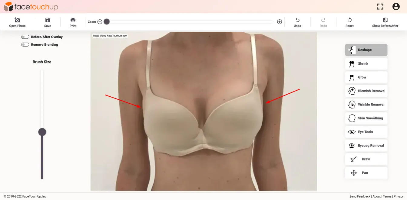 FaceTouchUp breast augmentation simulator - Step 15: Preview final augmentation result