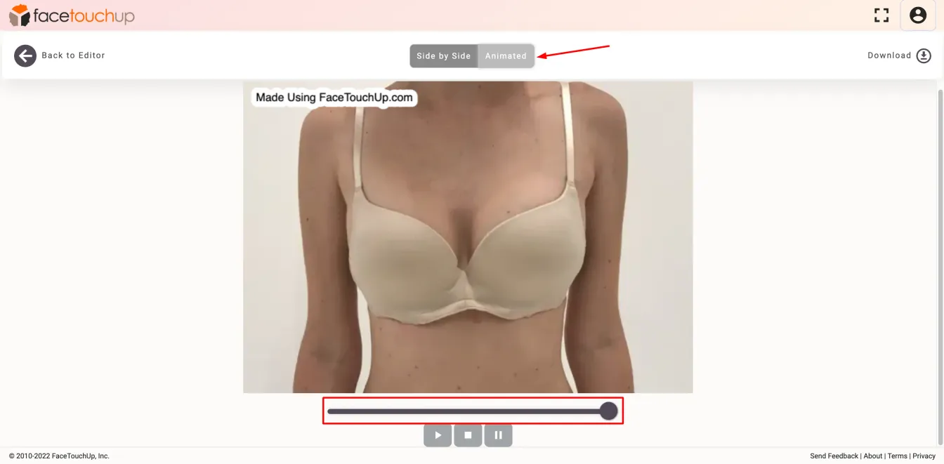 FaceTouchUp breast augmentation simulator - Step 18: Export breast augmentation results