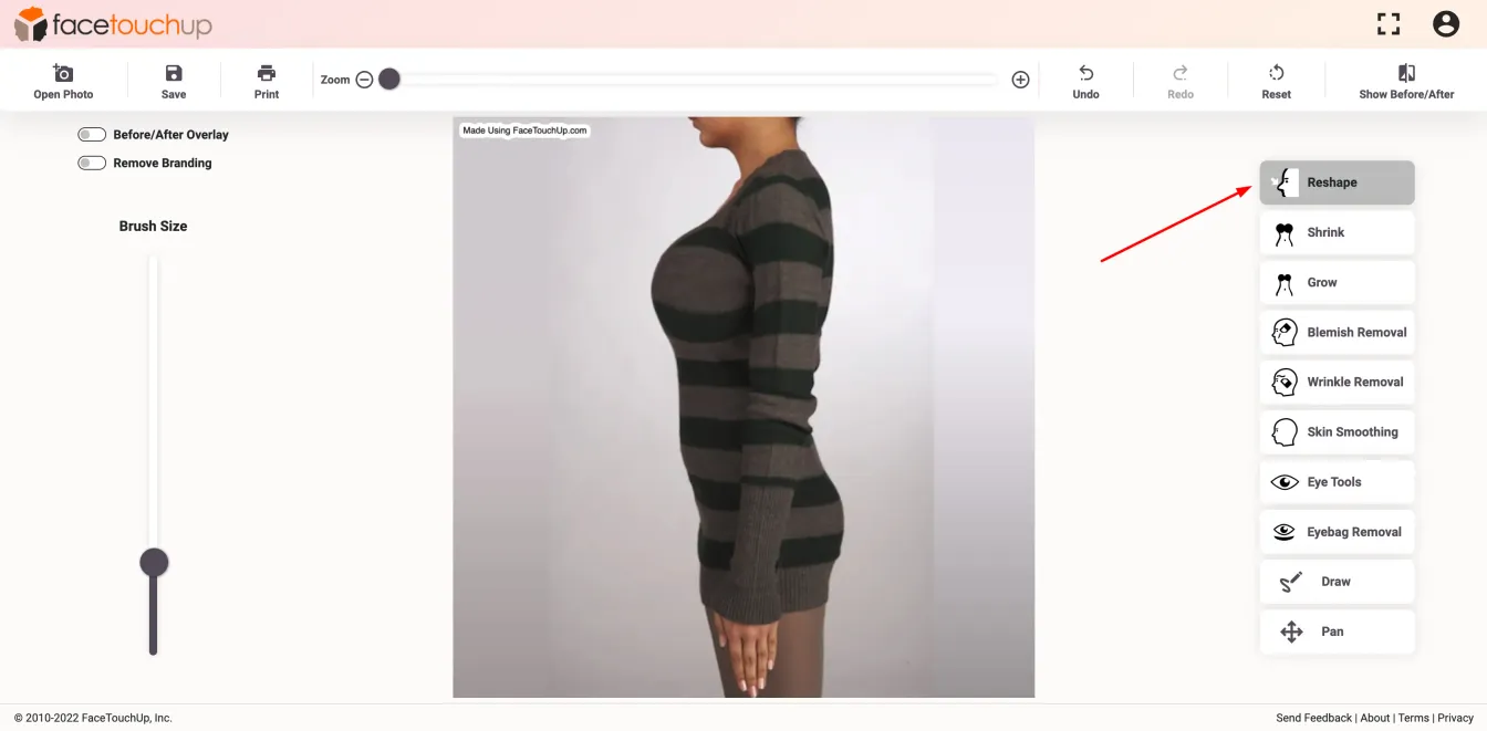 FaceTouchUp breast augmentation simulator - Step 5: Shape the upper breast contour