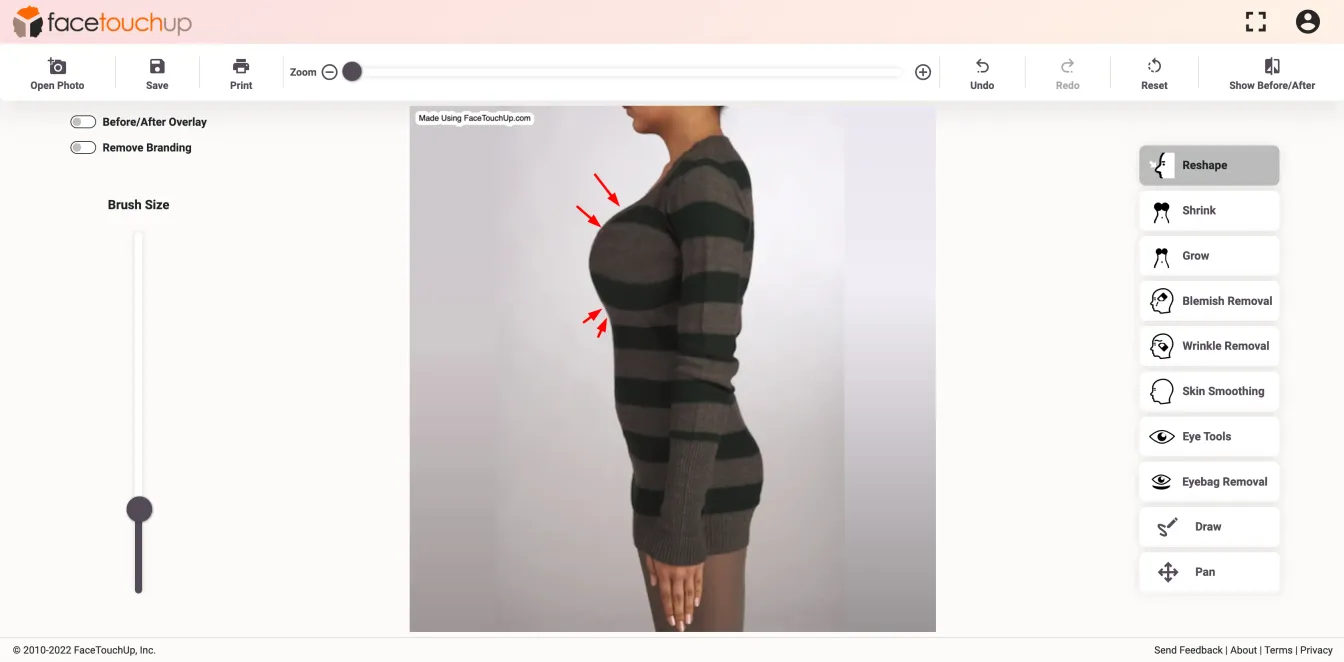 FaceTouchUp breast augmentation simulator - Step 6: Refine the lower breast contour