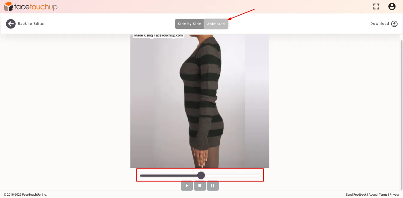FaceTouchUp breast augmentation simulator - Step 9: Compare before and after