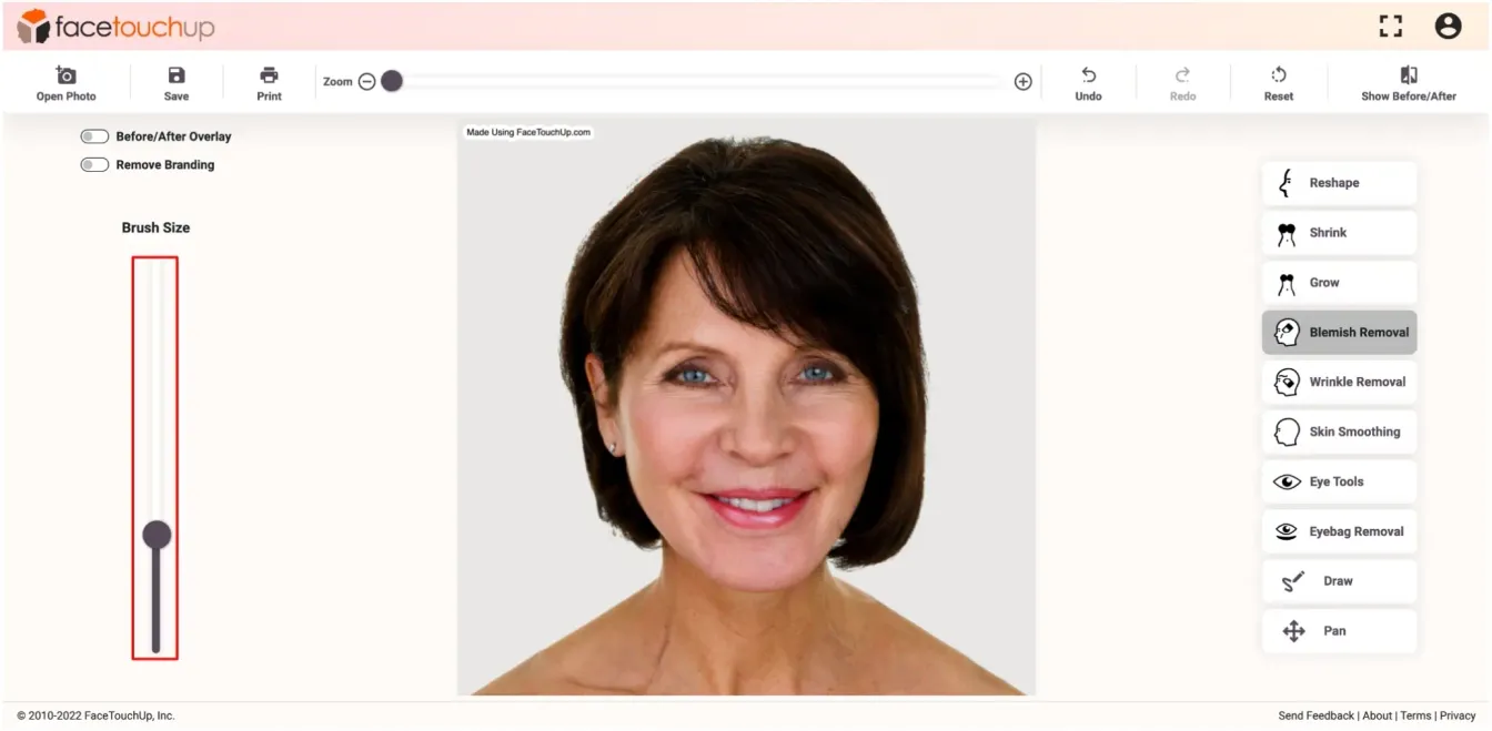 FaceTouchUp face lift simulator - Step 7: Lift the brow area