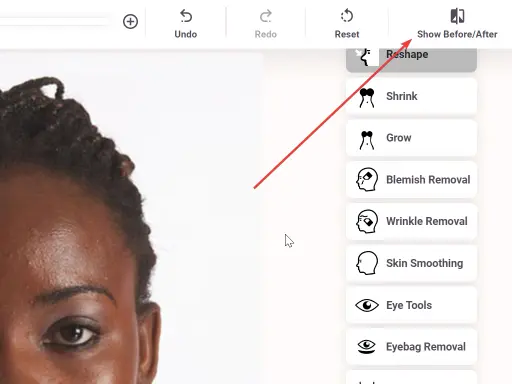 FaceTouchUp before and after comparison slider