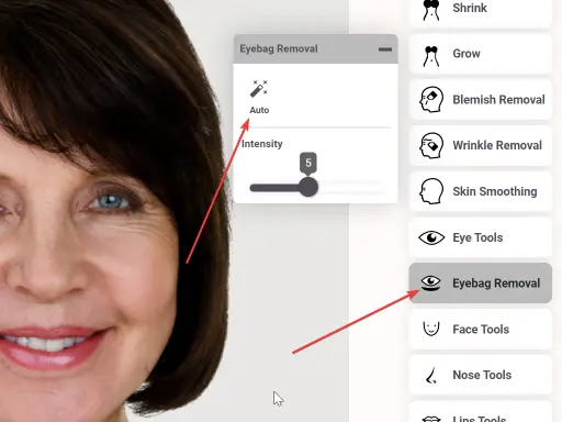 FaceTouchUp eye bag removal tool demonstration