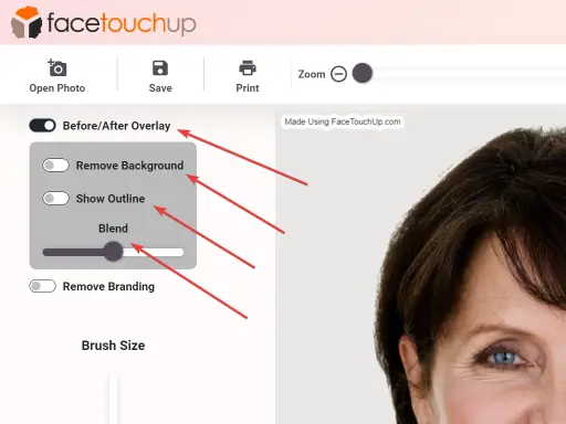 FaceTouchUp before and after overlay comparison mode