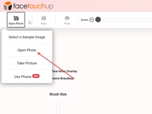FaceTouchUp file open dialog for uploading photos