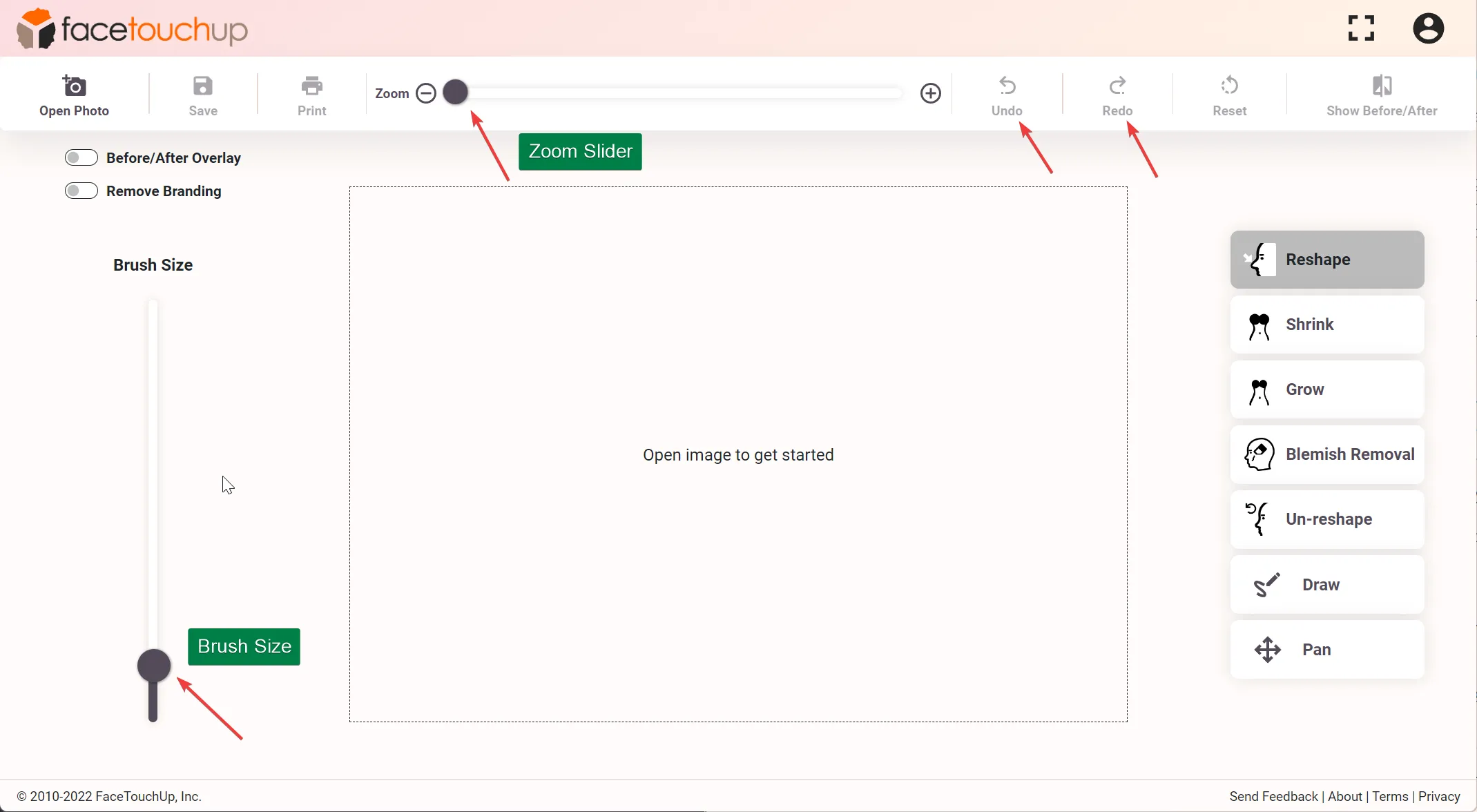 FaceTouchUp rhinoplasty simulator - Step 3: Use the reshape tool on the nose bridge