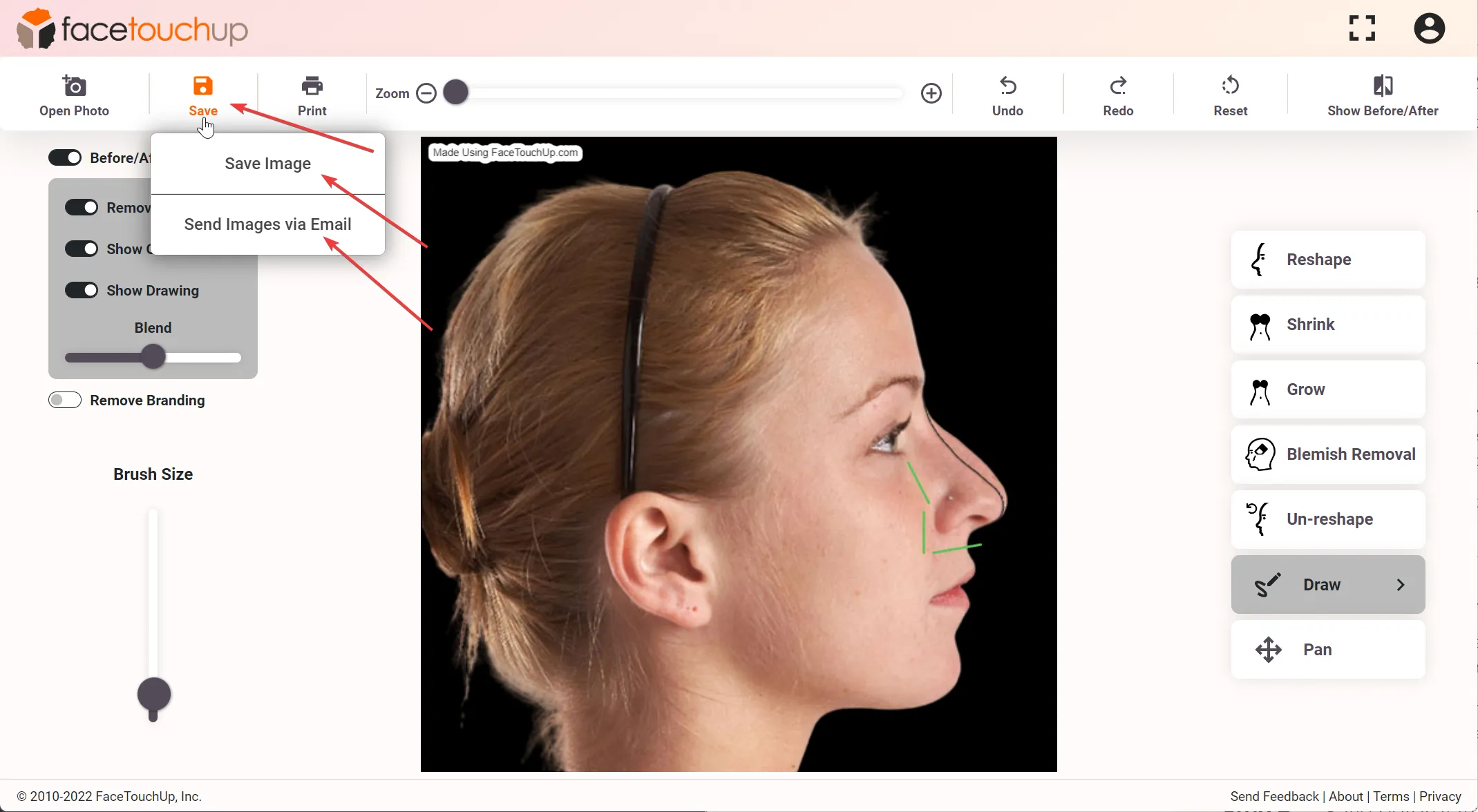 FaceTouchUp rhinoplasty simulator - Step 7: Smooth and blend the edges