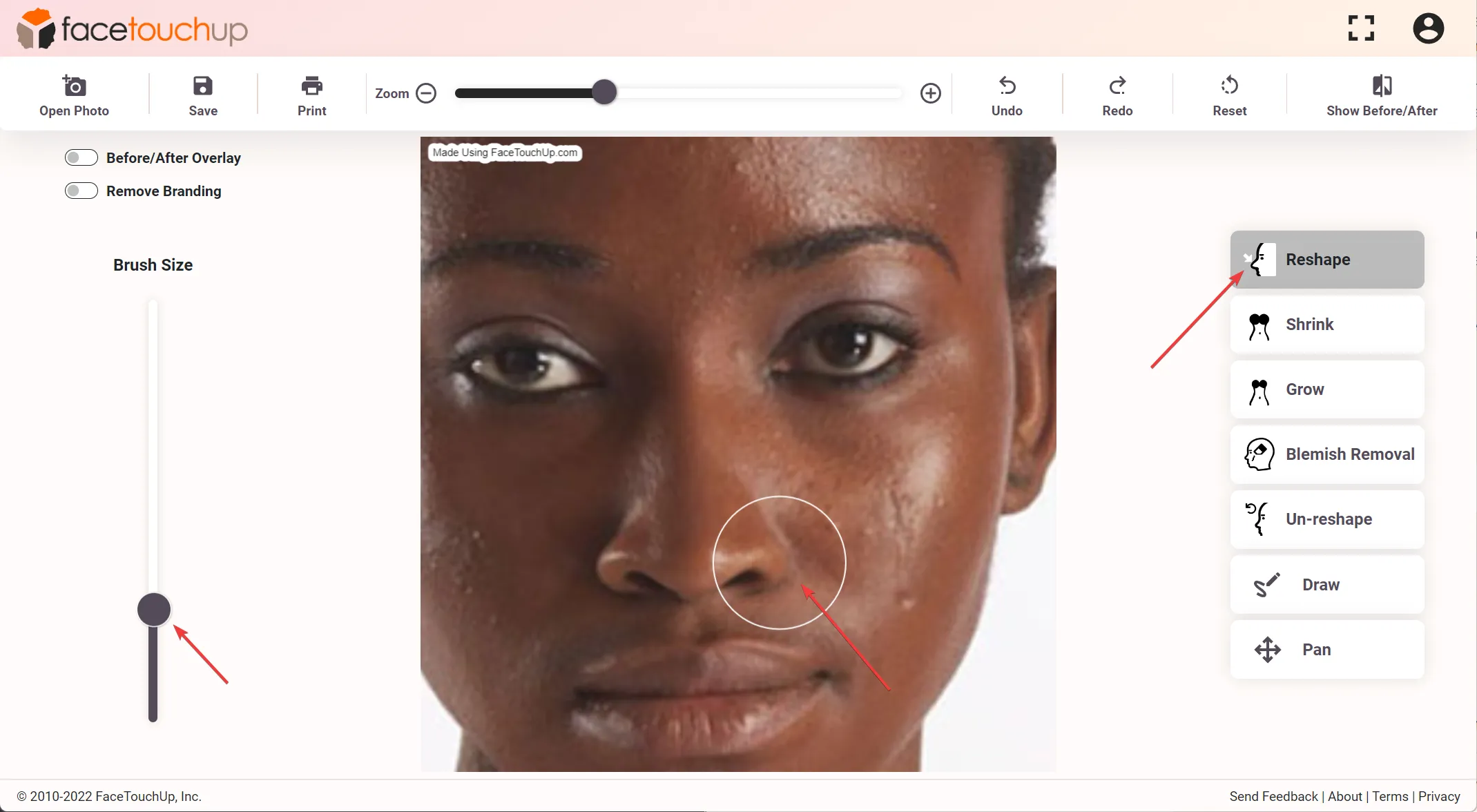 FaceTouchUp rhinoplasty simulator - Step 9: Adjust intensity of changes