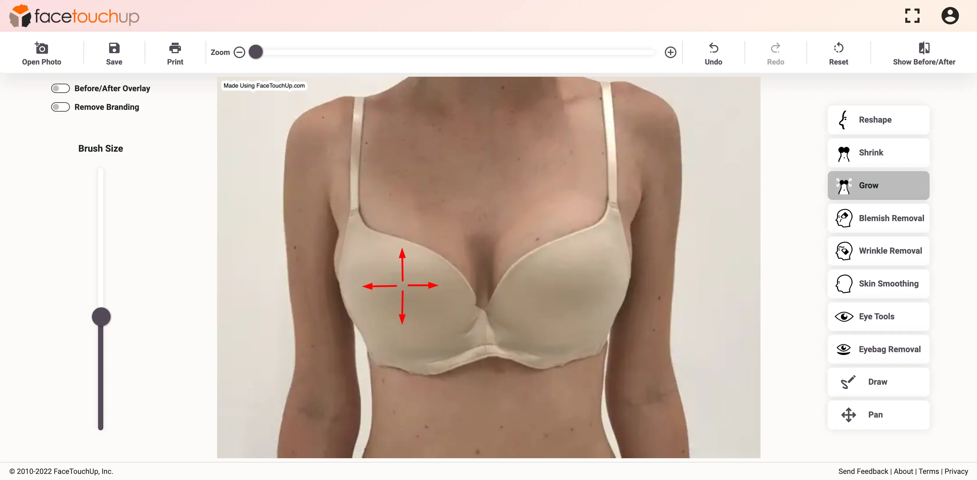 FaceTouchUp breast augmentation simulator - Step 13: Adjust skin tone blending