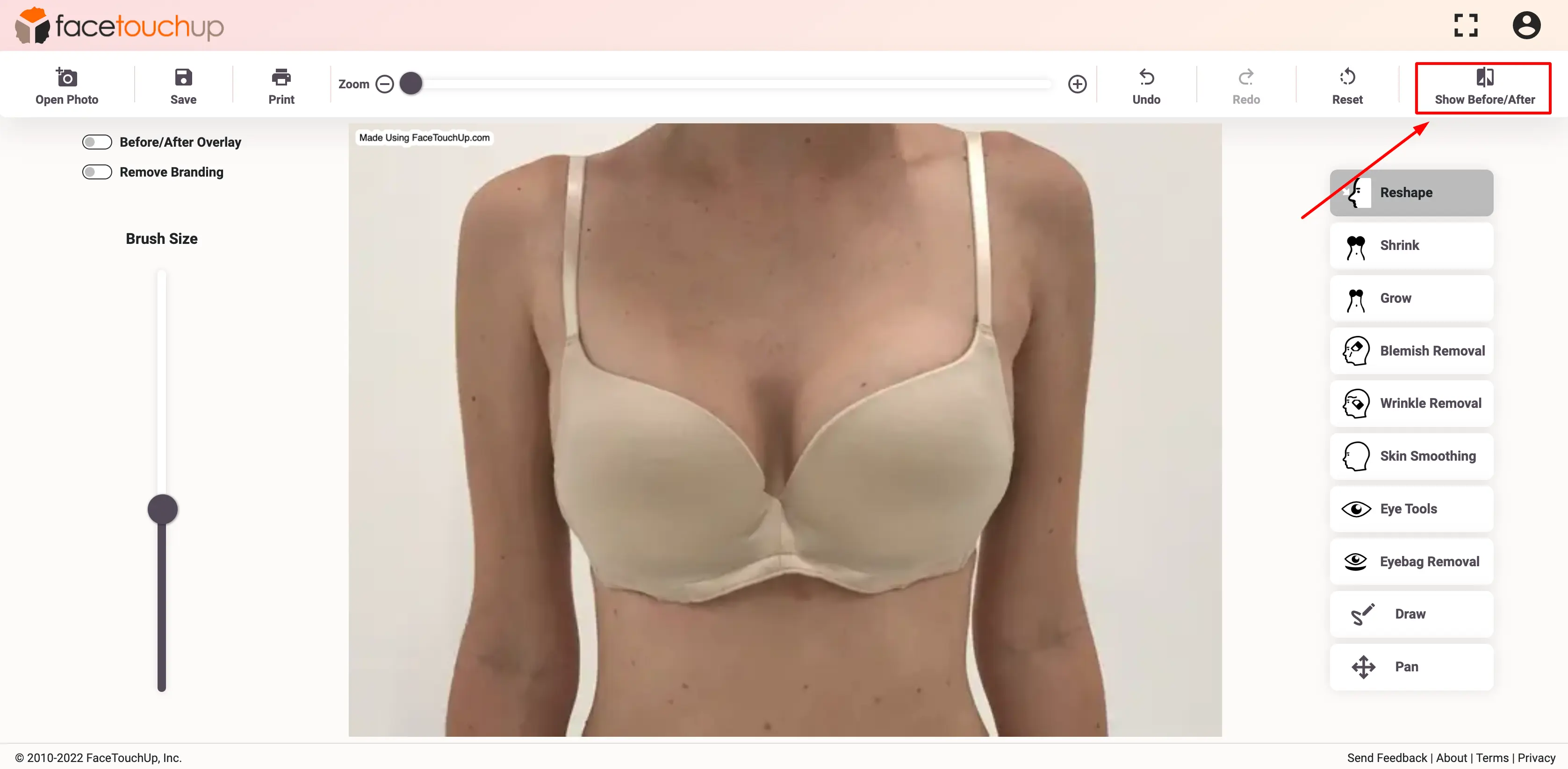 FaceTouchUp breast augmentation simulator - Step 16: Use overlay comparison