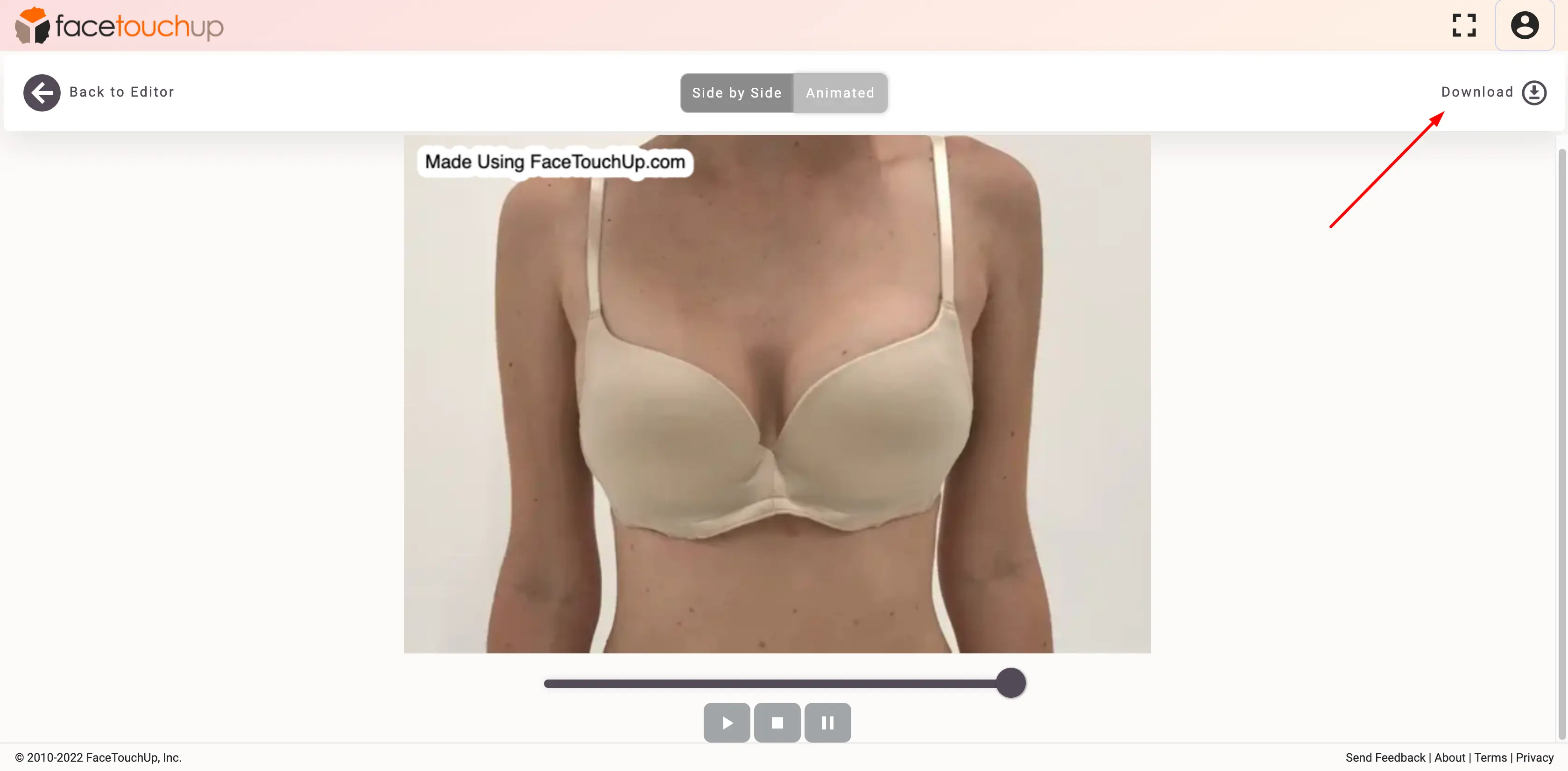 FaceTouchUp breast augmentation simulator - Step 19: Share augmentation simulation