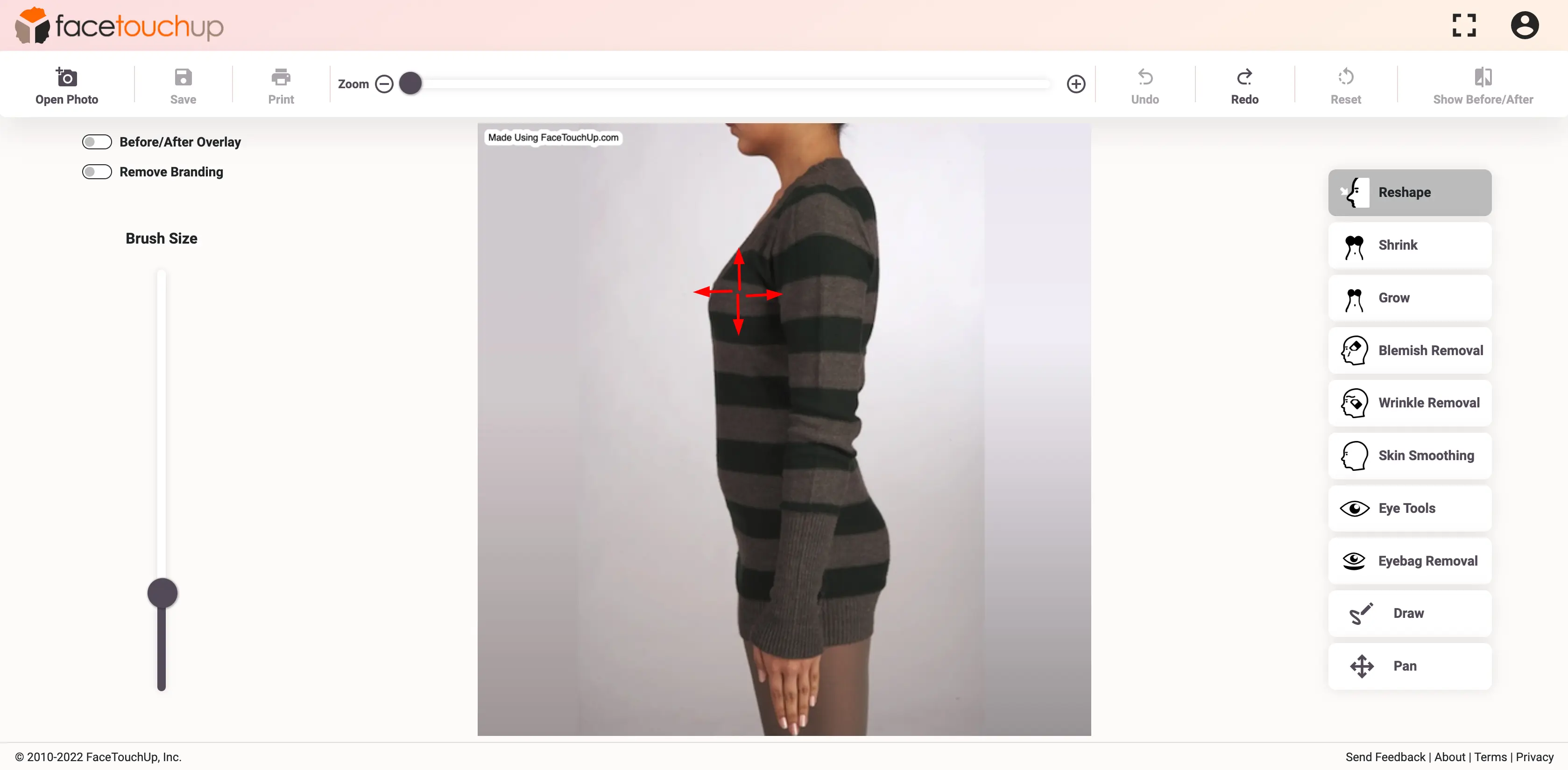FaceTouchUp breast augmentation simulator - Step 4: Adjust breast size