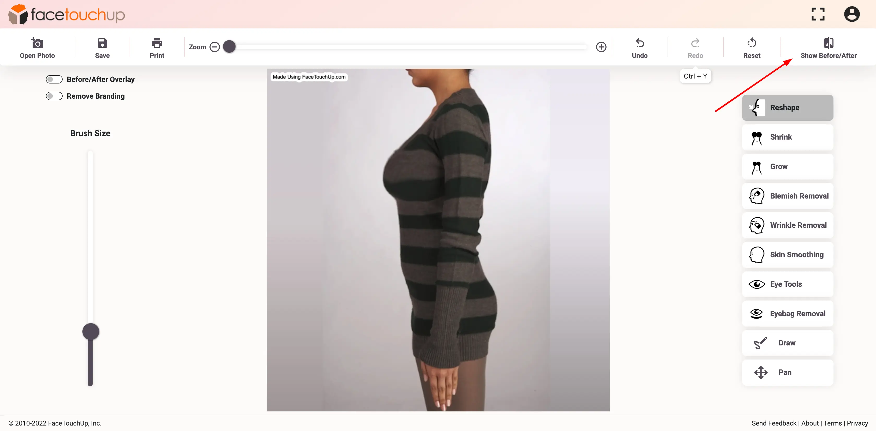 FaceTouchUp breast augmentation simulator - Step 7: Adjust breast symmetry