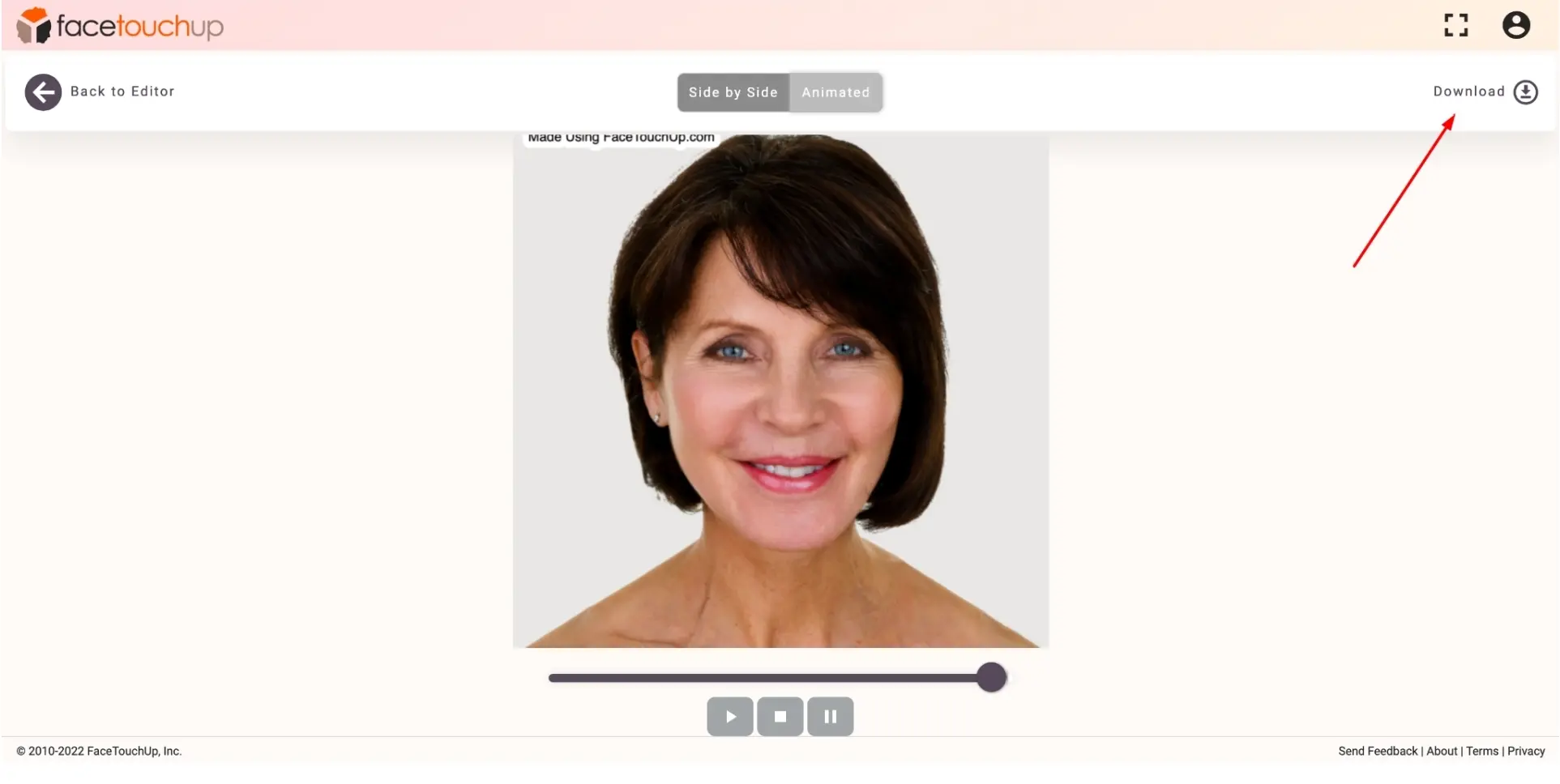 FaceTouchUp face lift simulator - Step 14: Download or share results