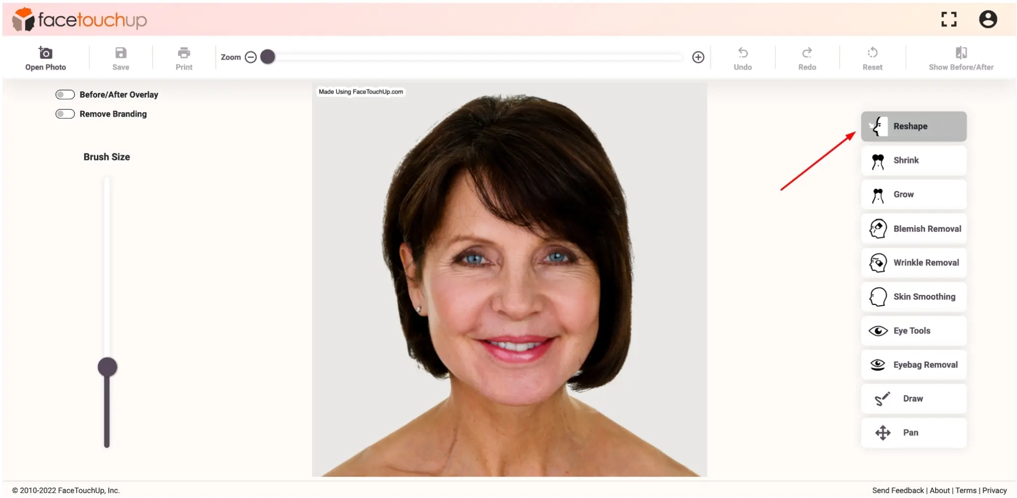 FaceTouchUp face lift simulator - Step 3: Lift the cheek contour