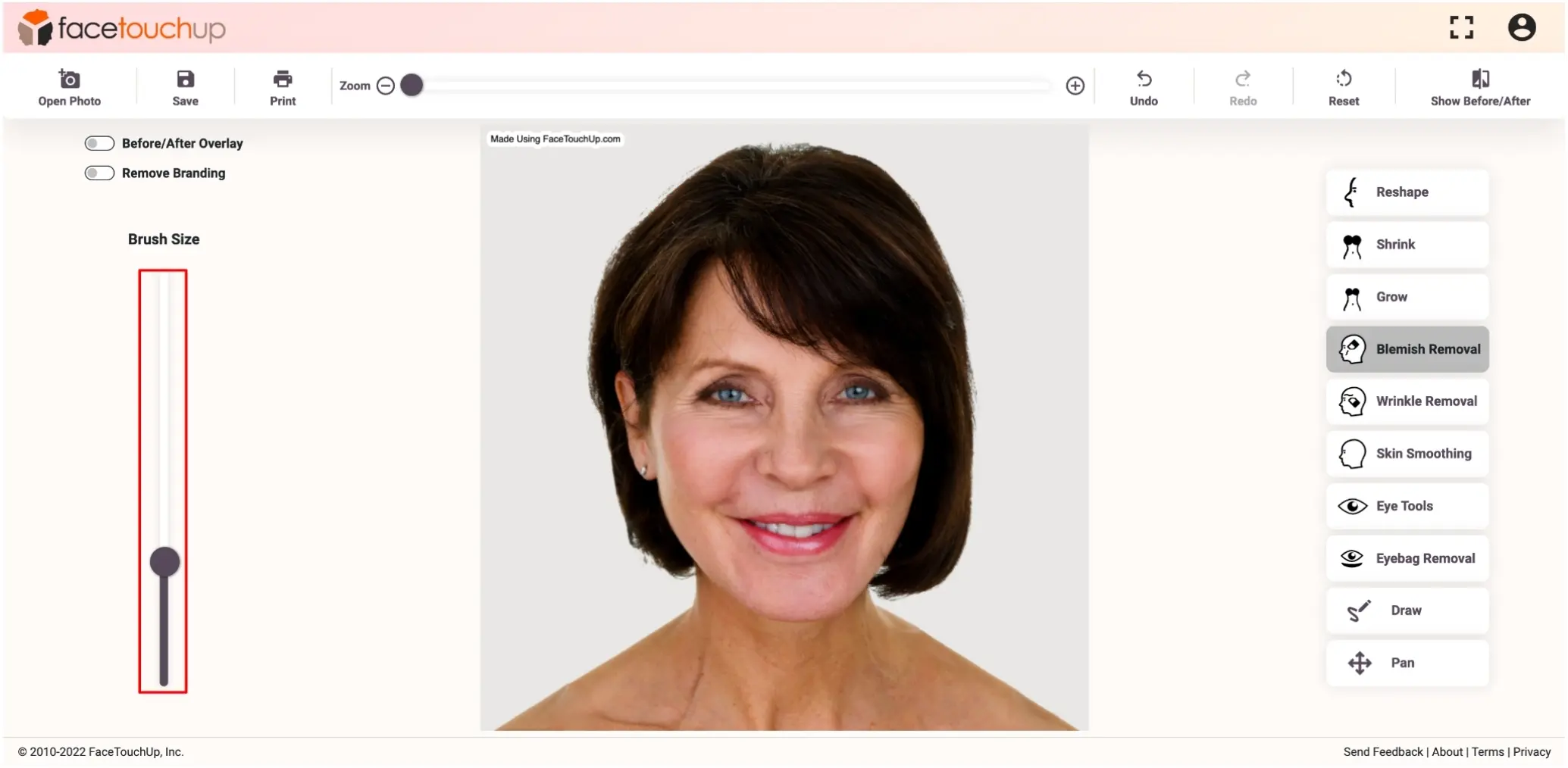FaceTouchUp face lift simulator - Step 7: Lift the brow area